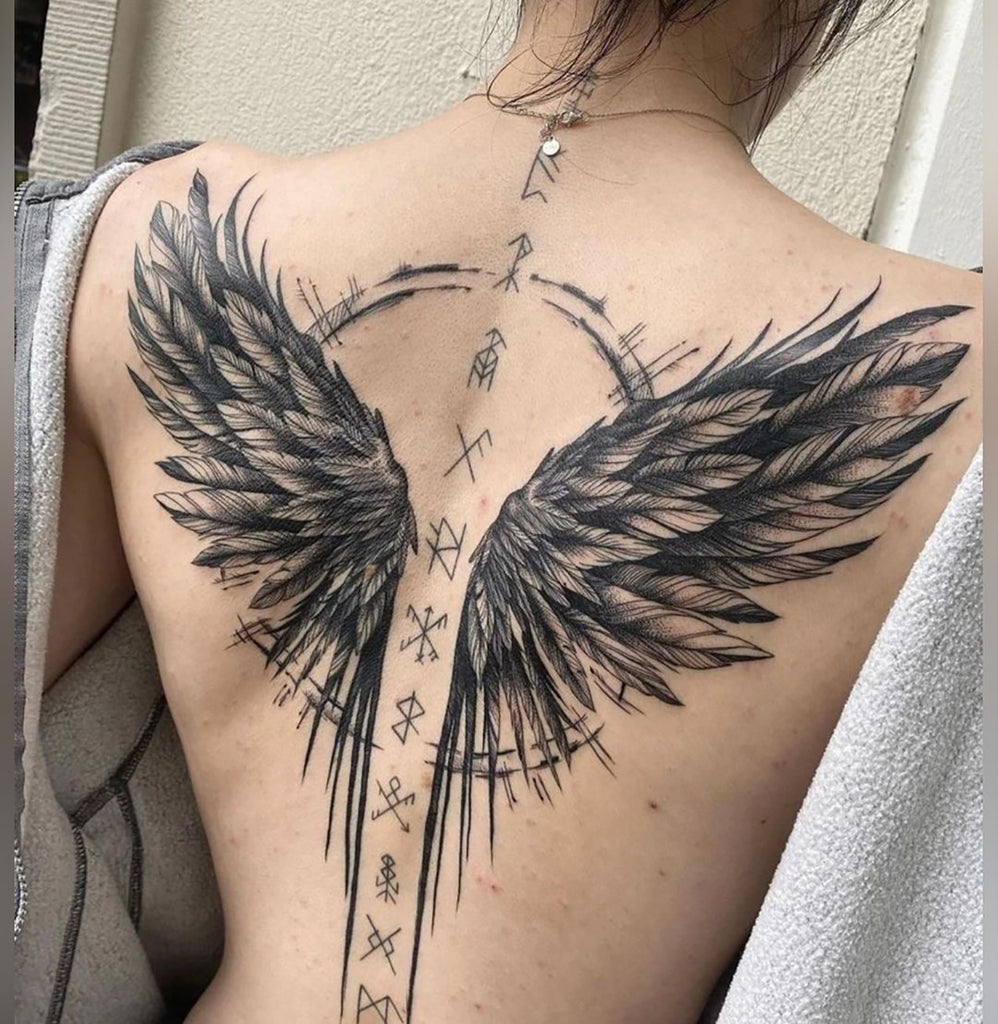 Virgin Mary With Angel Wings Standing Over Cross Best Temporary Tattoos|  WannaBeInk.com